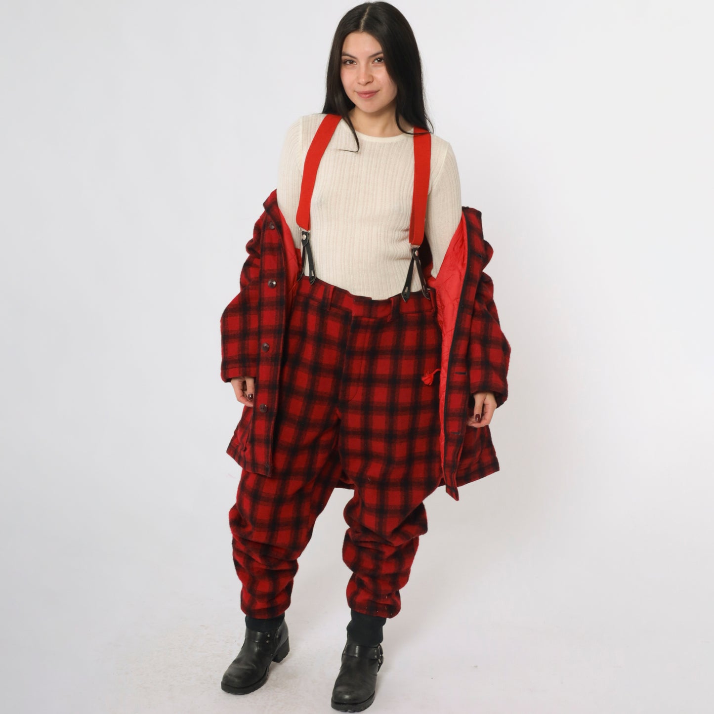 Vintage Woolrich Plaid Hunting Suspender Pants Men's 36
