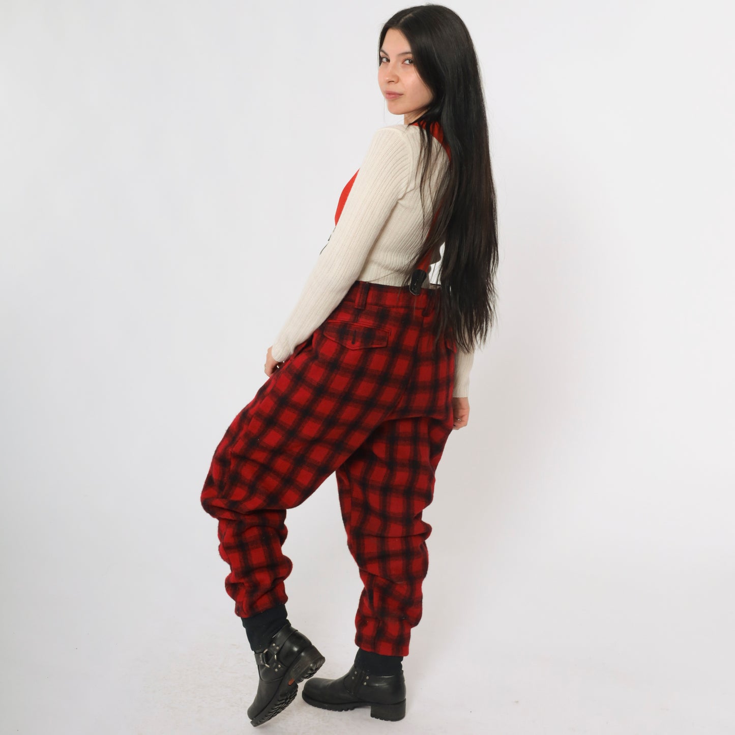 Vintage Woolrich Plaid Hunting Suspender Pants Men's 36