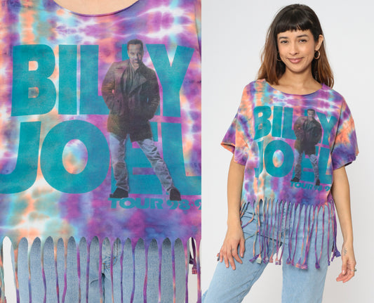 Vintage Billy Joel Tour '99 Tie-Dye Fringe T-Shirt Large
