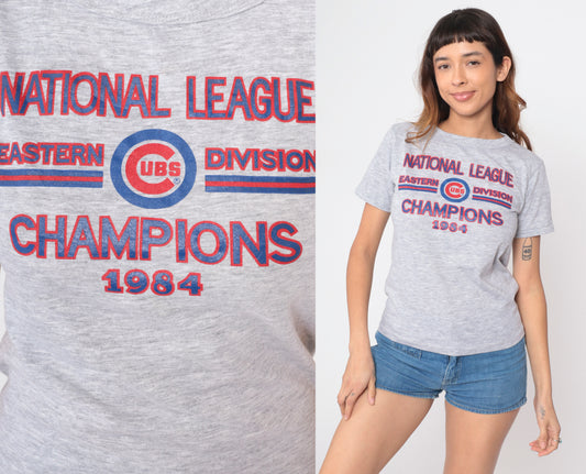 Vintage 80s Chicago Cubs Baseball T Shirt 1984 National League Eastern Division Champions Grey Heather Sports Athletic Team MLB Tee Small S