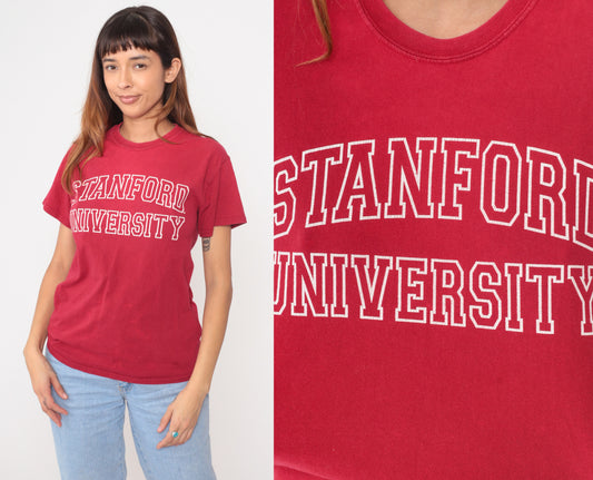 Stanford University 90s Red Cotton T-shirt Logo Tee College Vintage Graphic Cardinal Collegiate Campus Spirit Preppy Dark Academia Small S