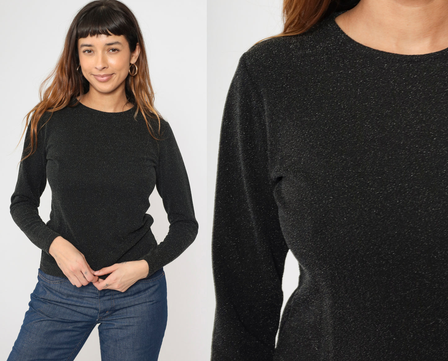 90s Metallic Black Knit Top S