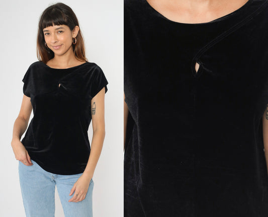 Y2K Black Velvet Cutout Top XS/2