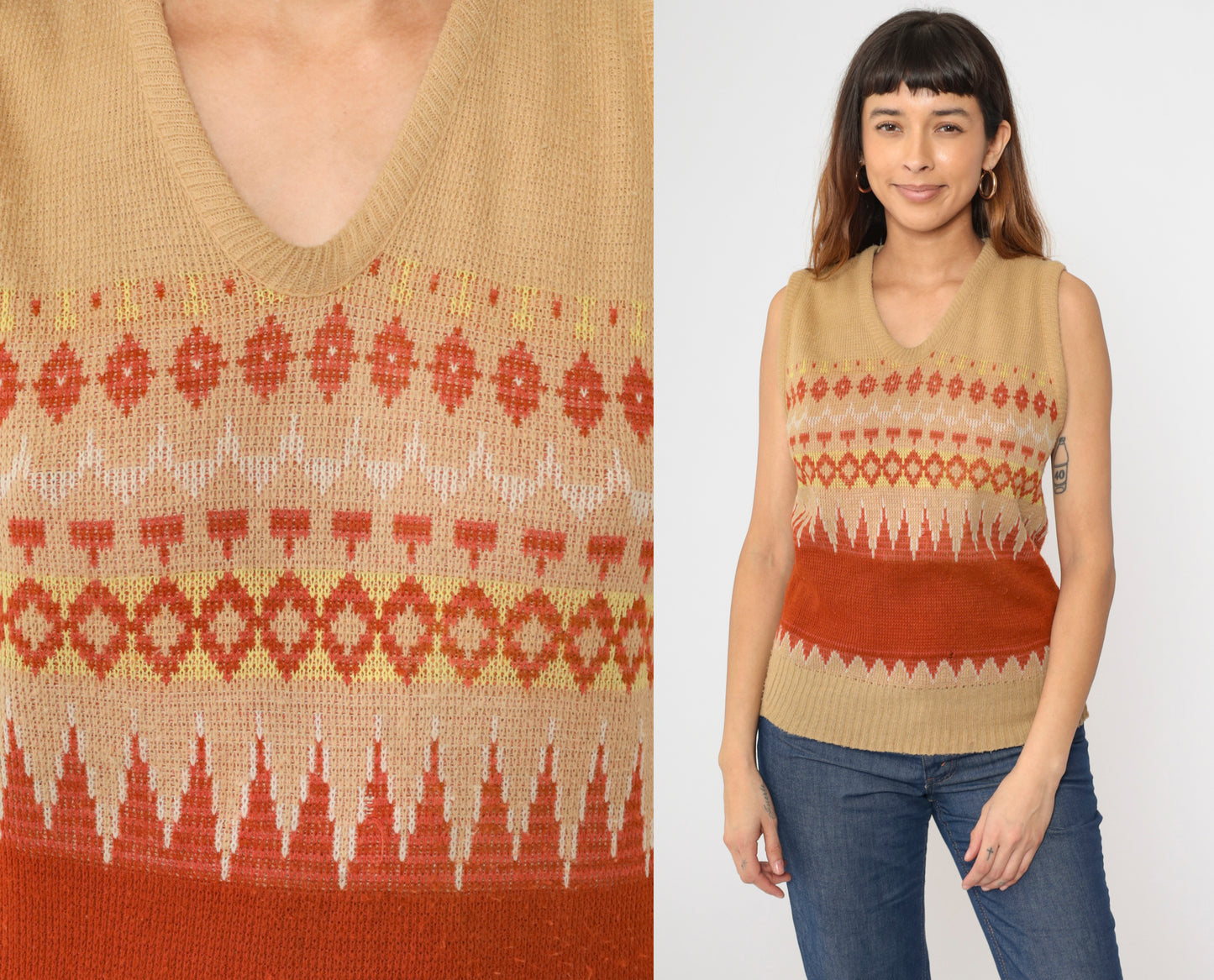 Vintage 70s Nordic Sweater Vest S