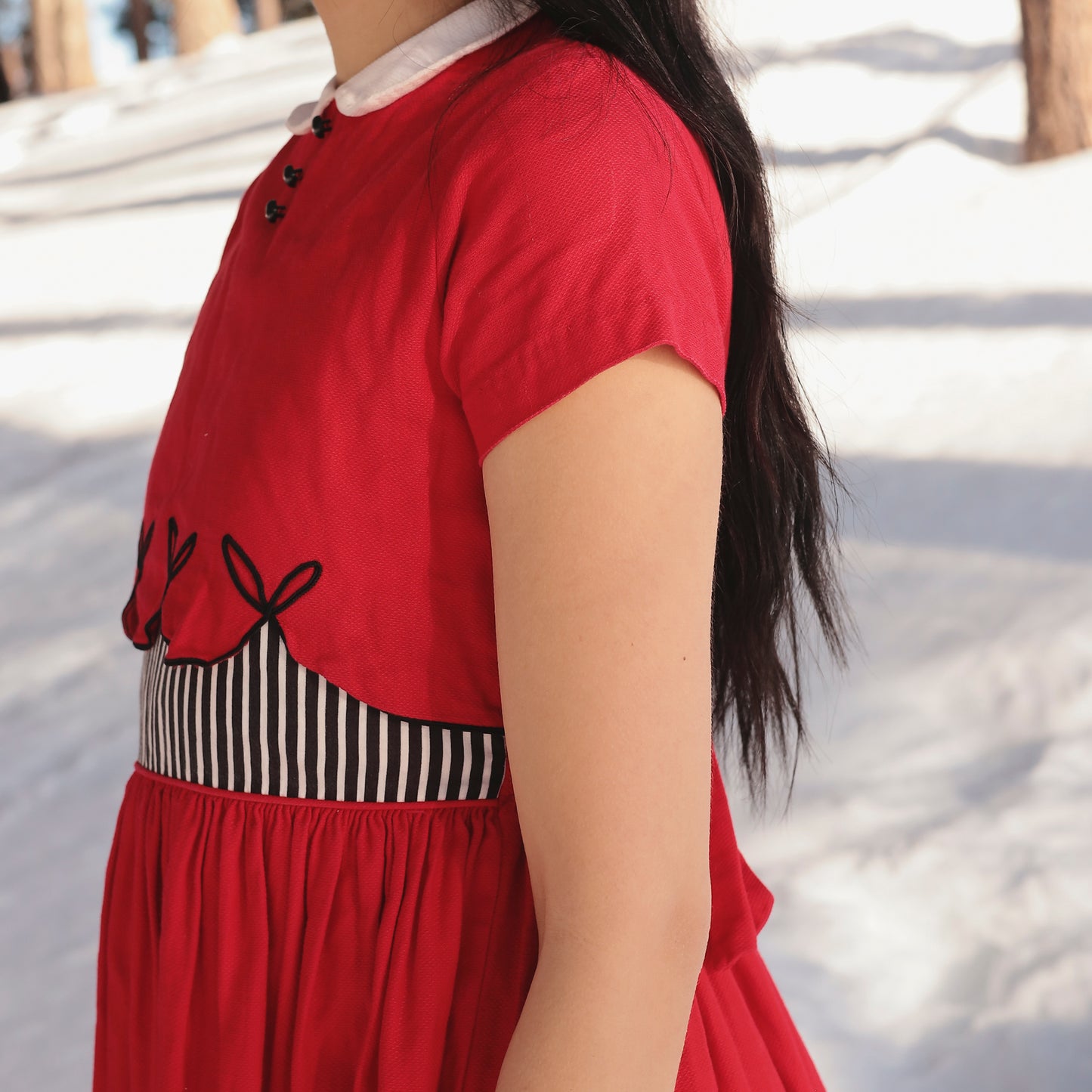 60s White Collar and Striped Red Mod Dress