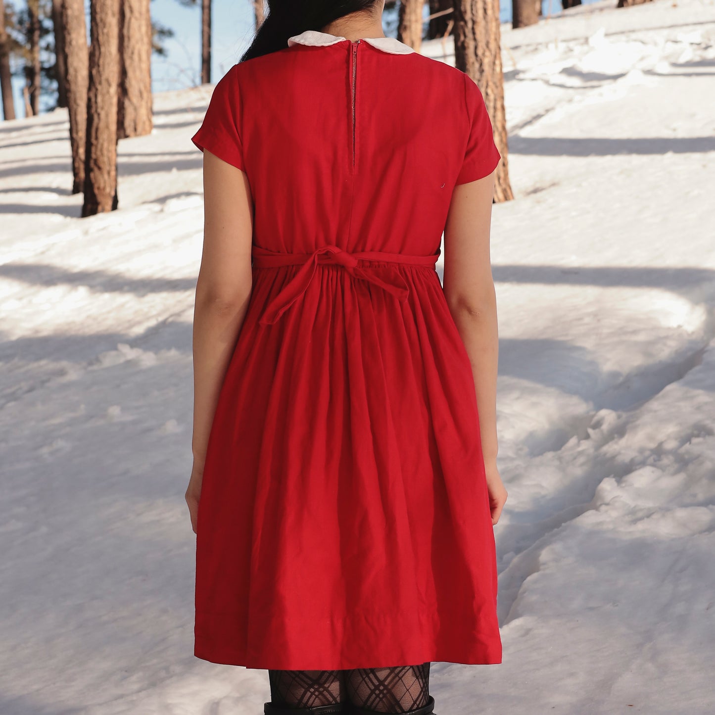 60s White Collar and Striped Red Mod Dress