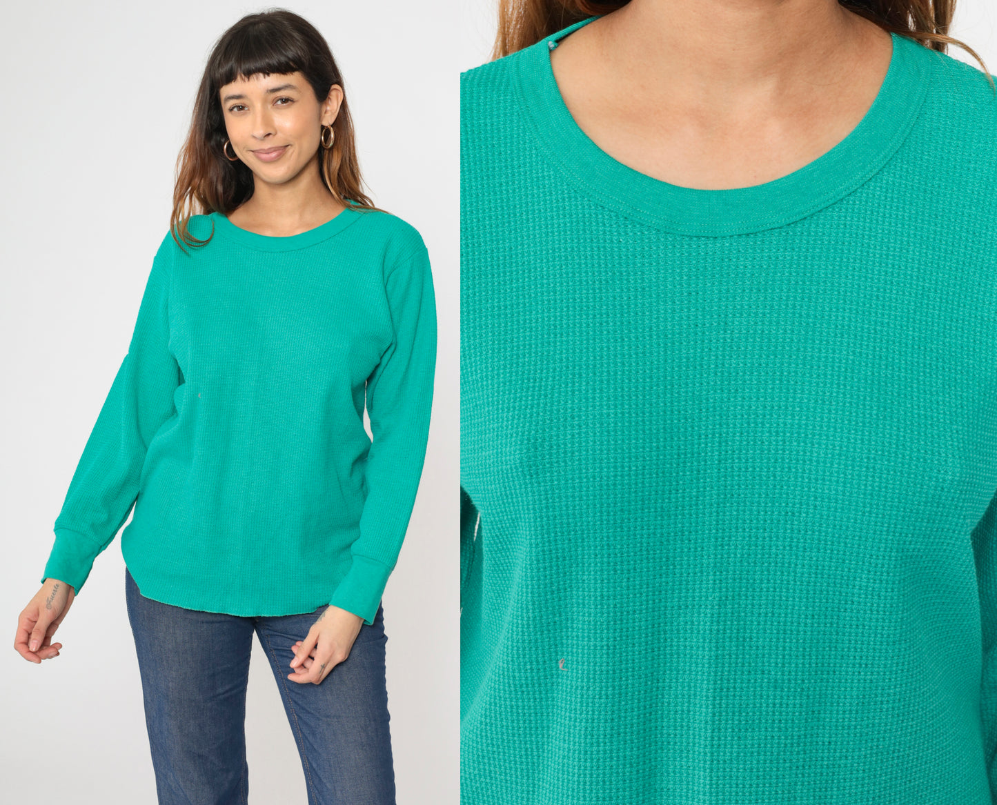 Vintage Teal Thermal Crewneck Shirt M