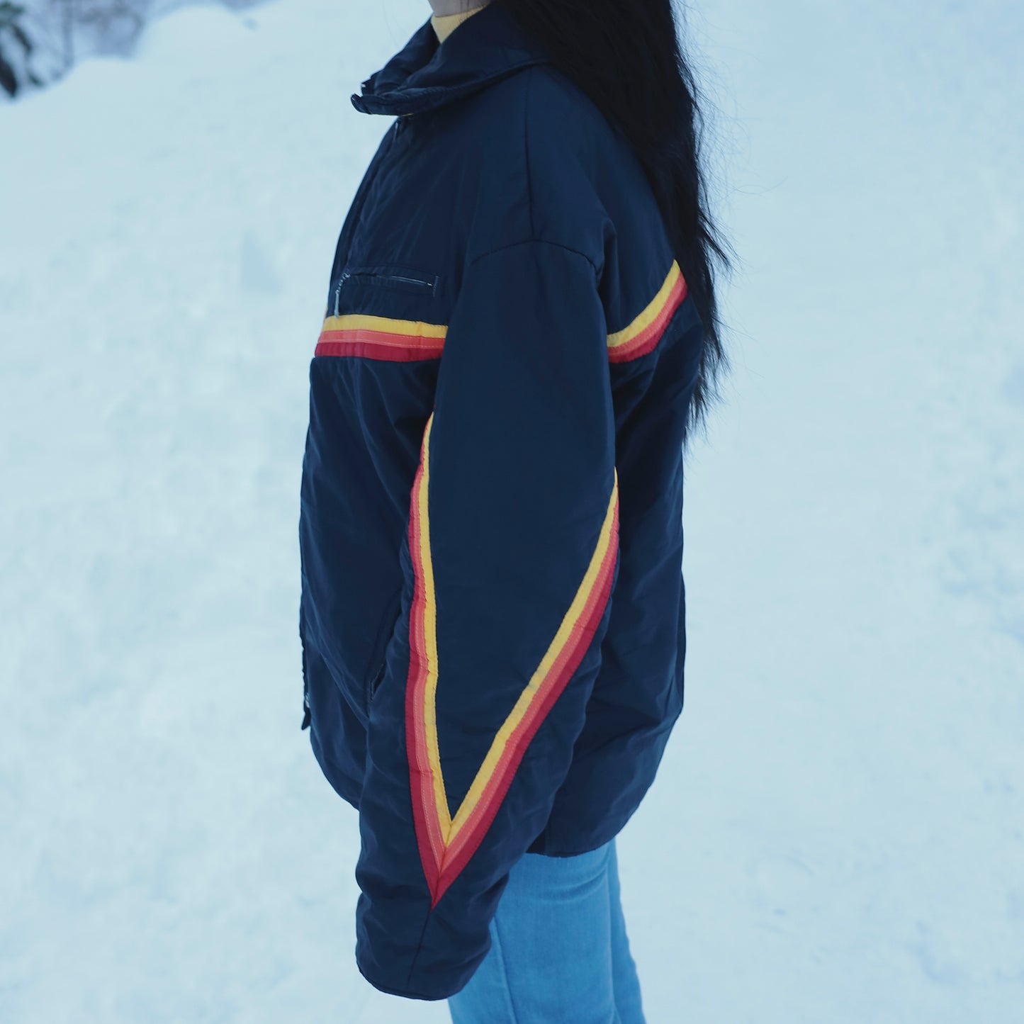 80s Dark Blue Retro Ski Jacket