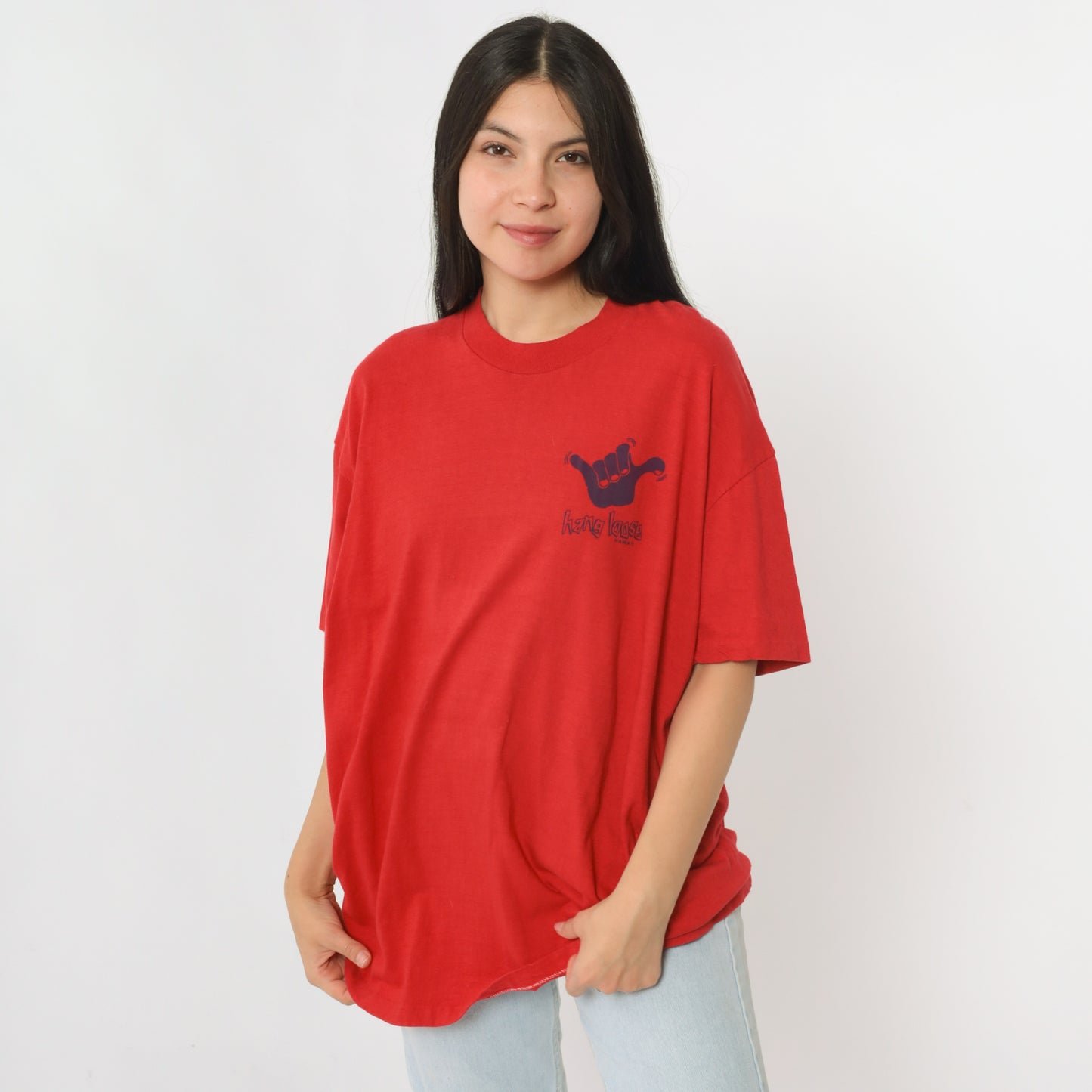 Vintage 80s Hang Loose Hawaii Red Graphic T-Shirt XL
