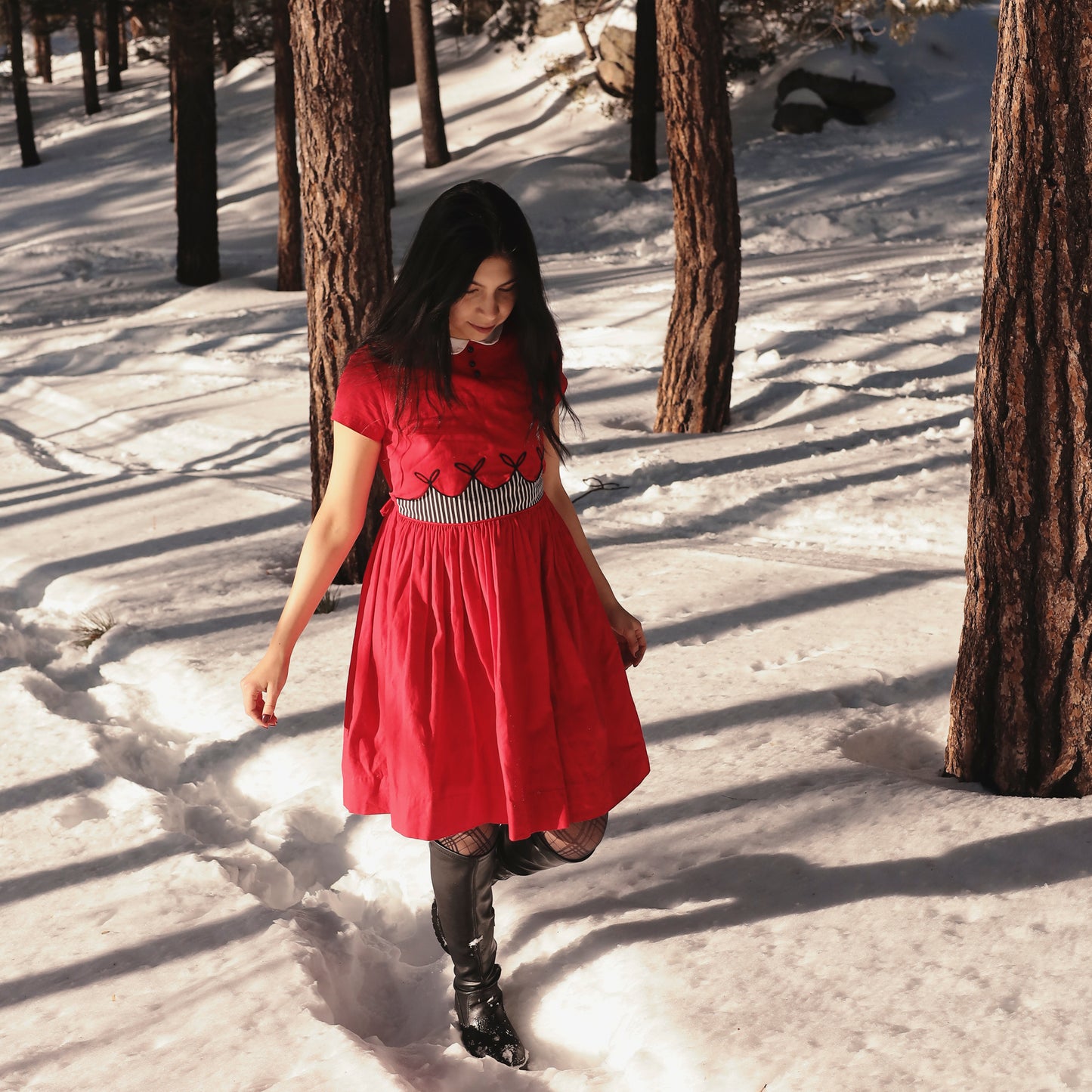 60s White Collar and Striped Red Mod Dress