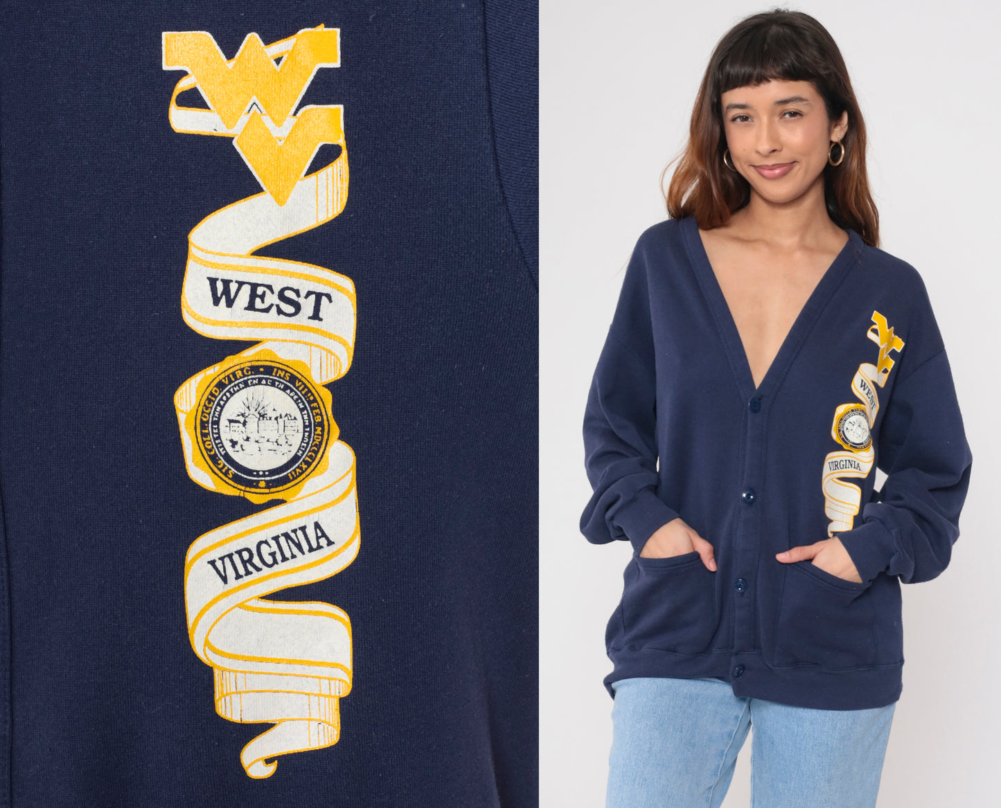 80s West Virginia University Cardigan Sweatshirt M