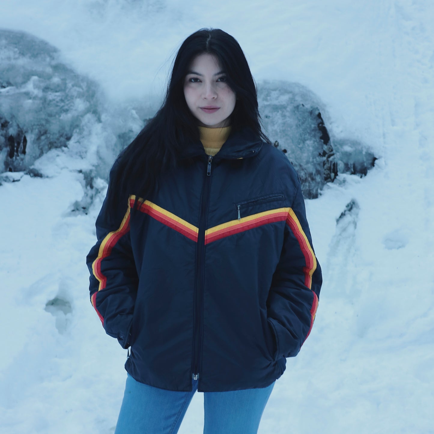 80s Dark Blue Retro Ski Jacket