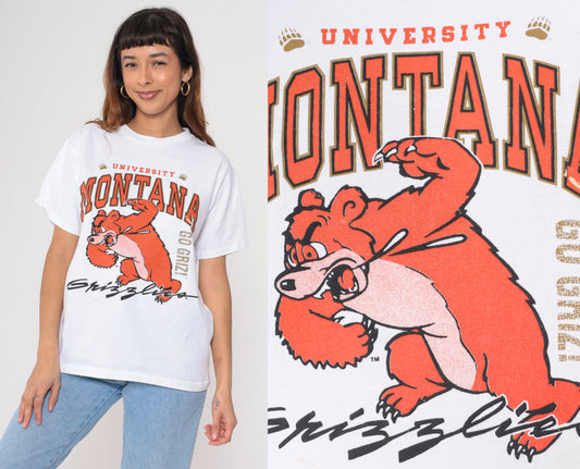 90s Montana Grizzlies Shirt White Bear Graphic Tee M