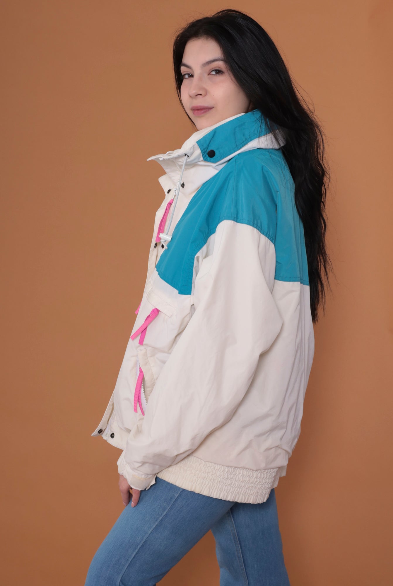 80s Columbia White and Teal Jacket