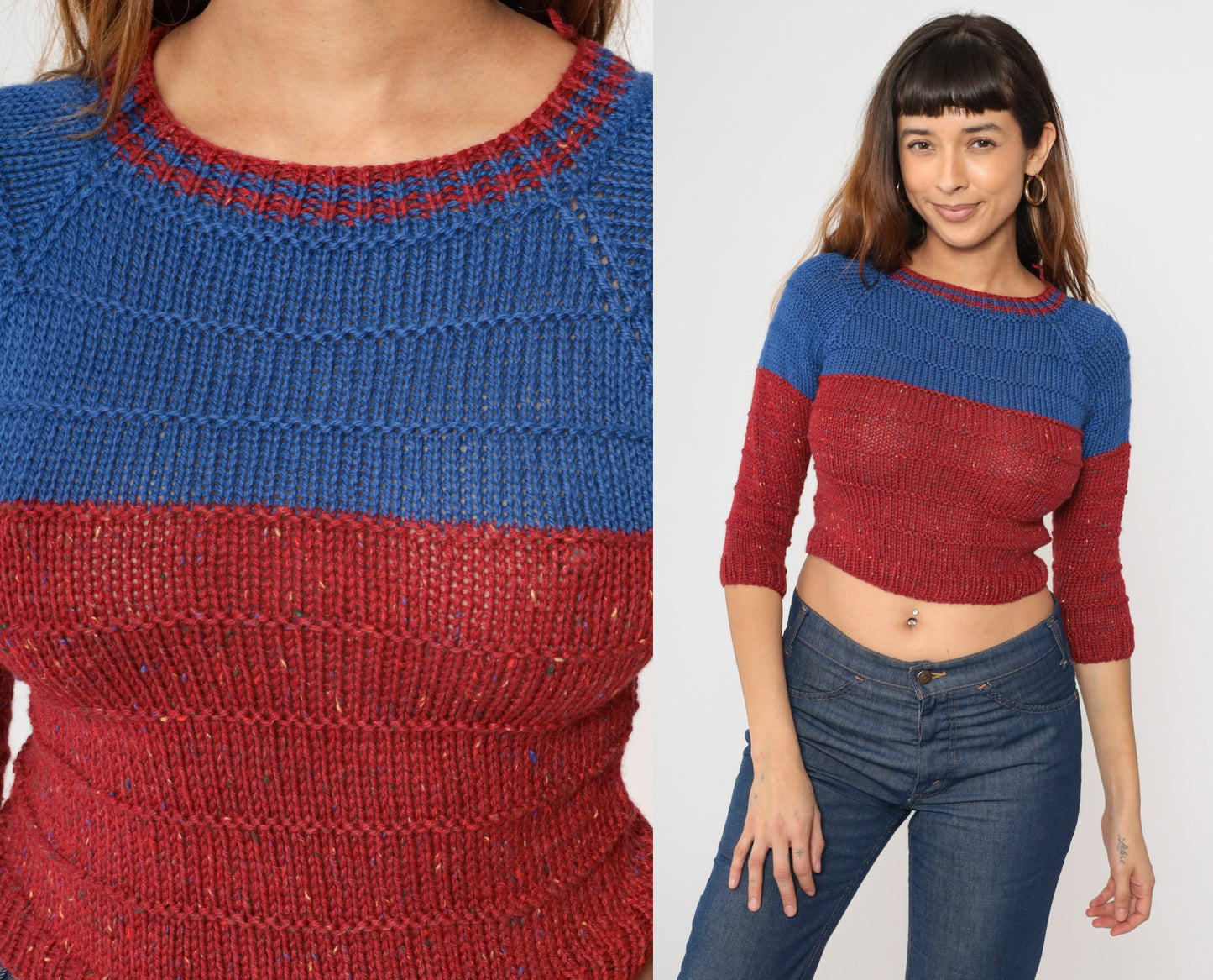 80s Cropped Color Block Sweater 2xs