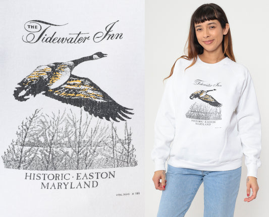 90s Goose Sweatshirt Maryland Tidewater Inn Easton White Graphic Crewneck Vintage Tourist Souvenir Pullover Casual Preppy Extra Large XL