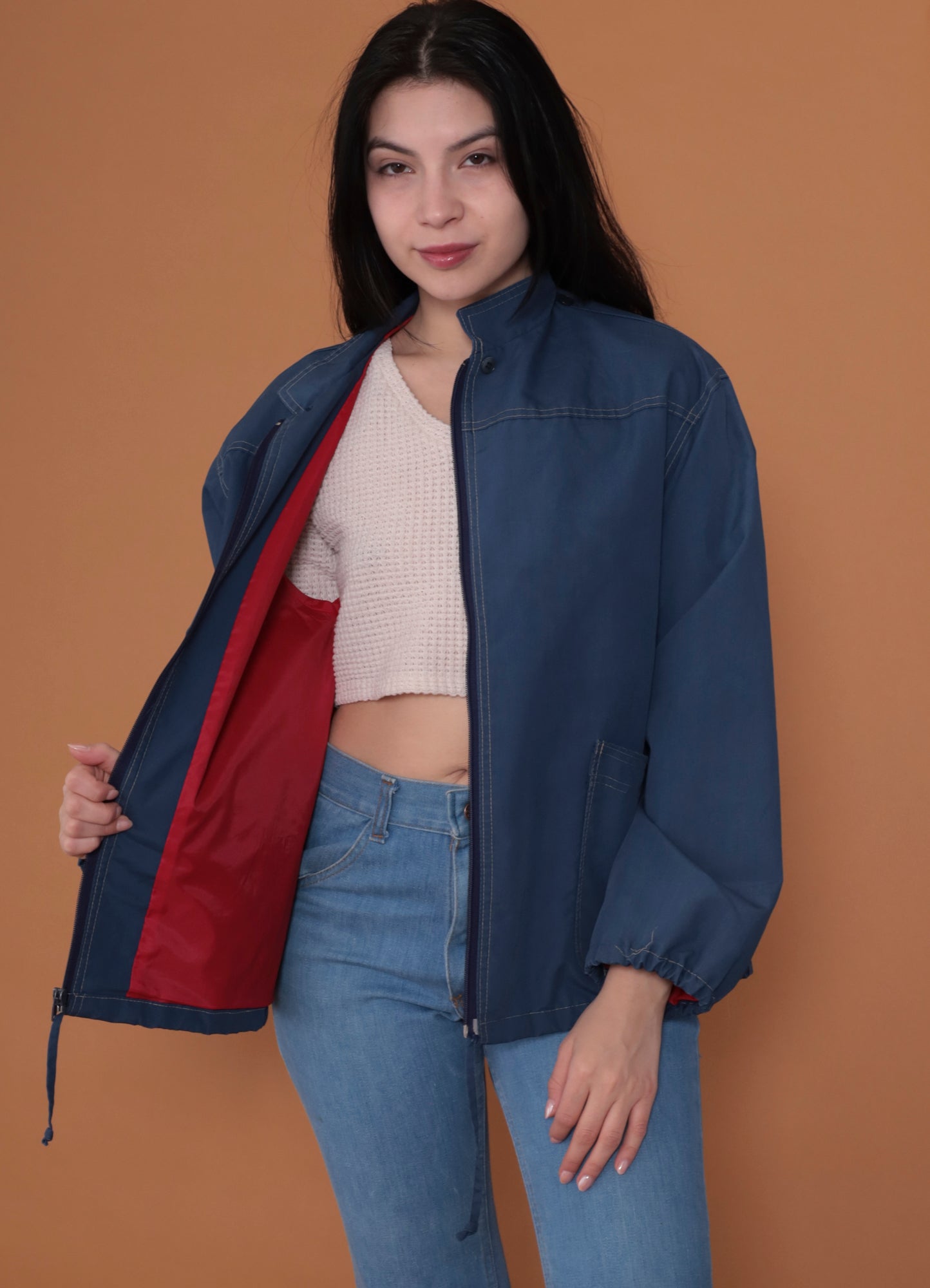 80s Navy Blue Zip Up Jacket