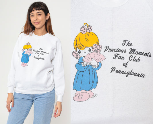 Precious Moments Sweatshirt 90s White Crewneck Fan Club Pennsylvania Blonde Girl Blue Pink Vintage Pullover Nostalgic Souvenir Large L