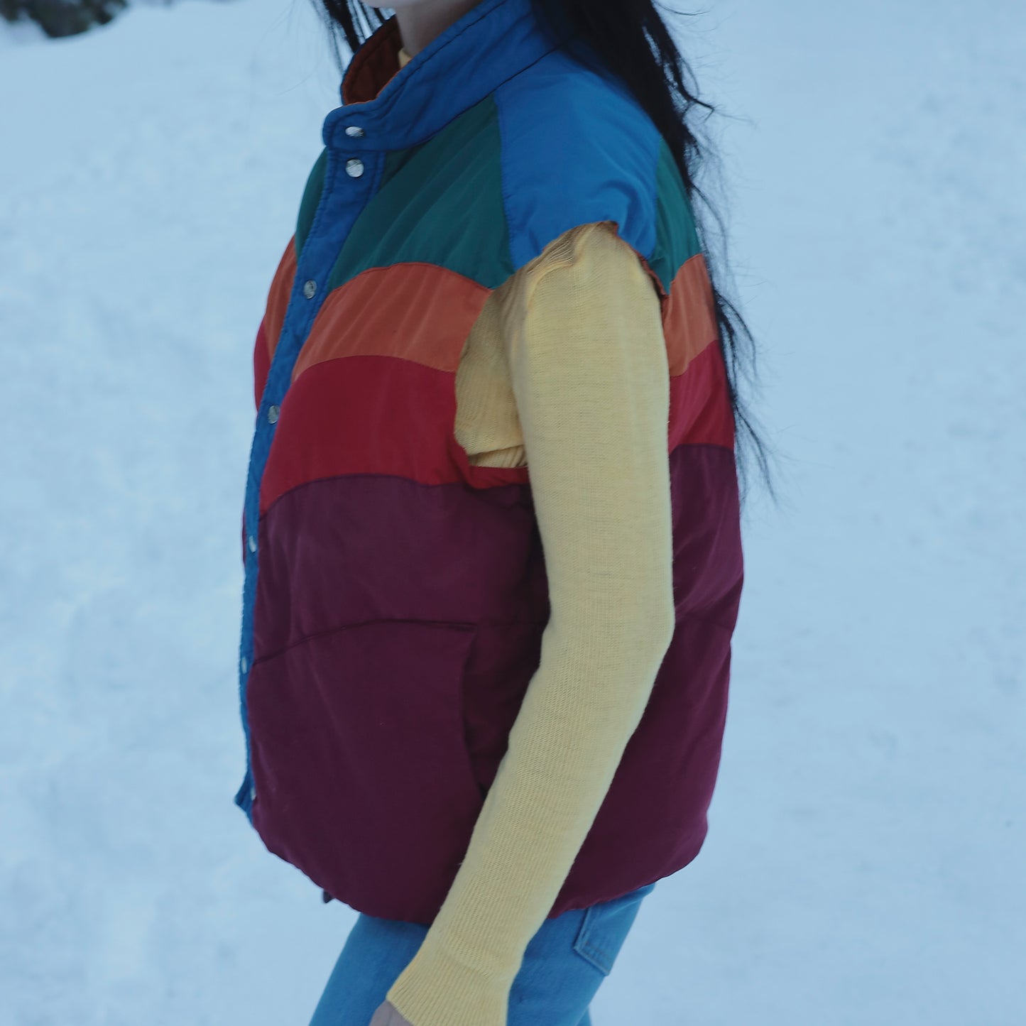 70s Multicolor Ski Vest Down Fill