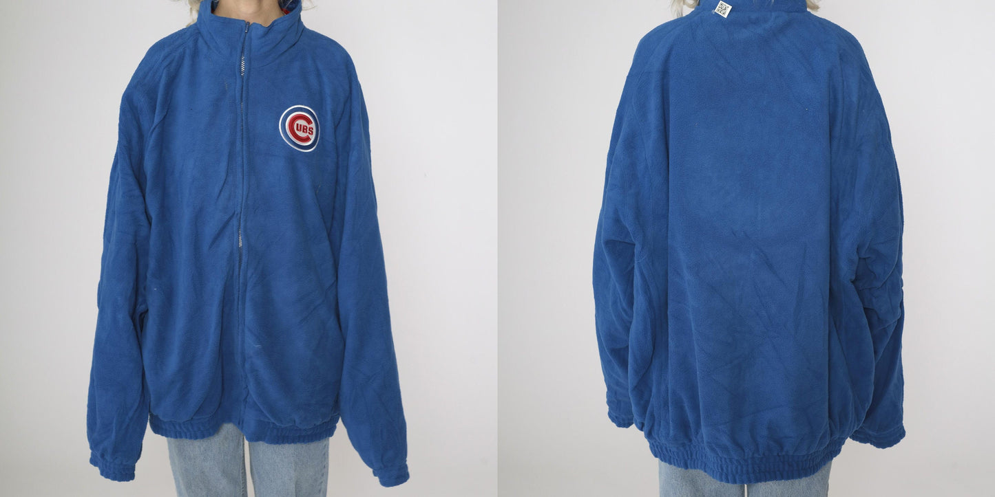 Chicago Cubs Reversible Windbreaker Fleece Jacket Red Blue Color Block XXL