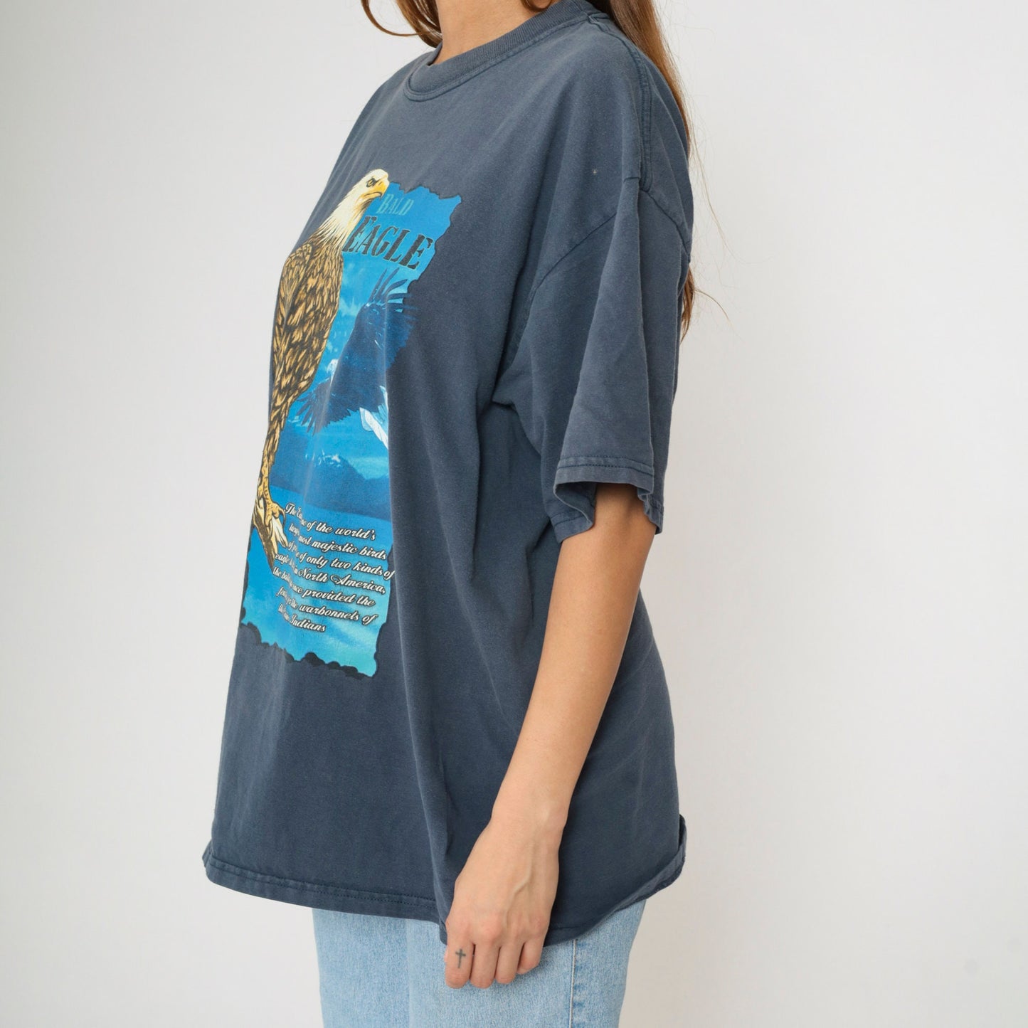 90s Bald Eagle Nature Graphic T-Shirt Navy Cotton Tee Extra Large XL