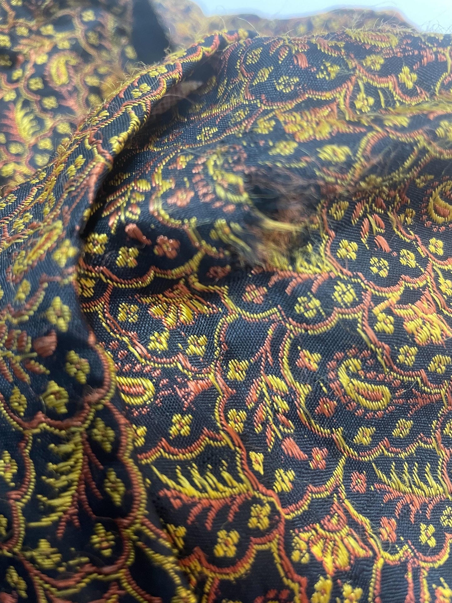1940s Brocade Maxi Dress Floral Paisley Black Bow Back Long Sleeve Small