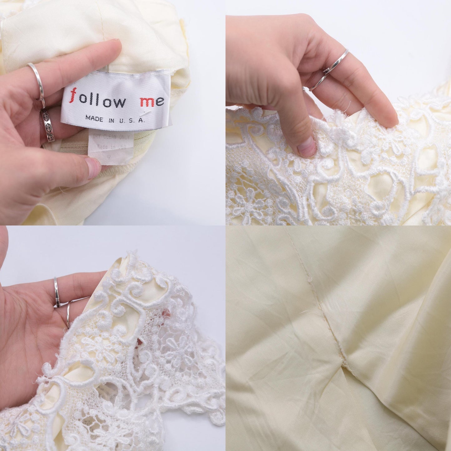 90s Cream Satin Lace Shift Dress Mini Sleeveless Small S