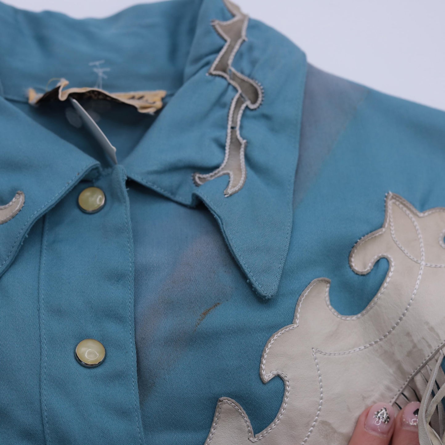1950s Hillbilly Westerns Turquoise Leather Fringe Two-Piece Set Extra Small