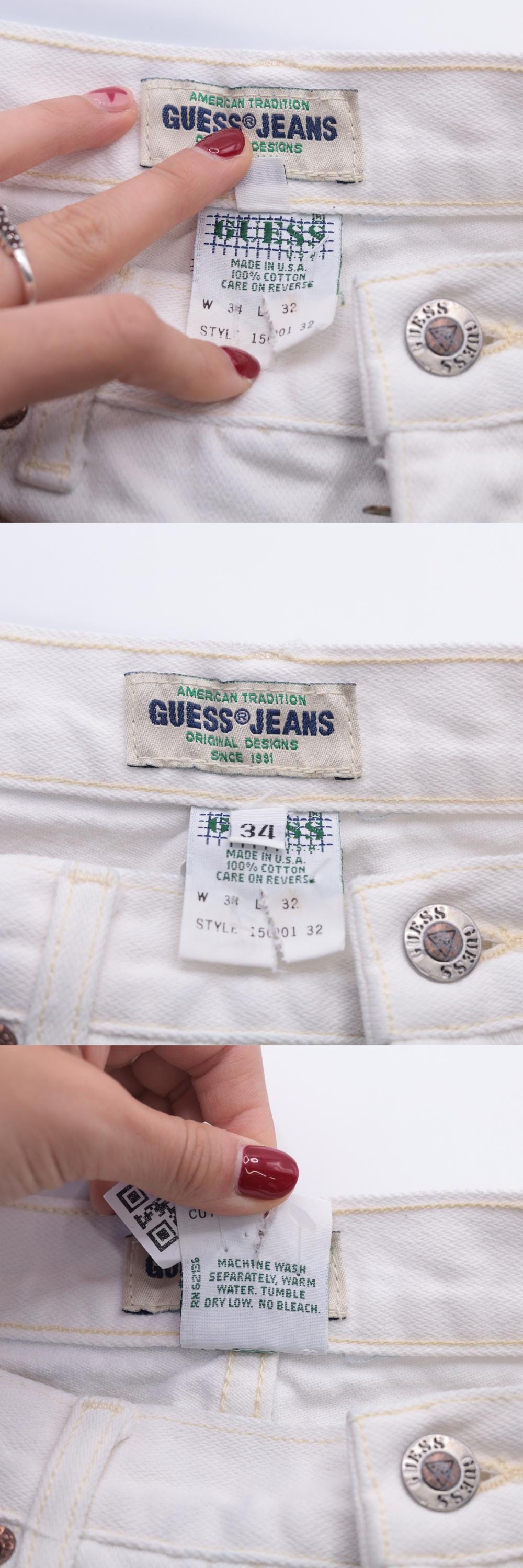 90s Guess White Denim High Rise Straight Leg Jeans 34x32 Medium