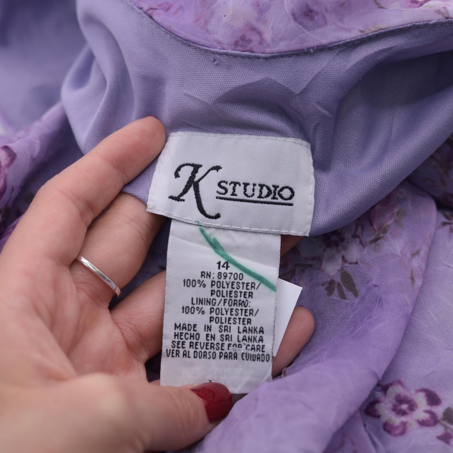 90s K Studio Lavender Floral Maxi Dress Sleeveless V-Neck Chiffon Large