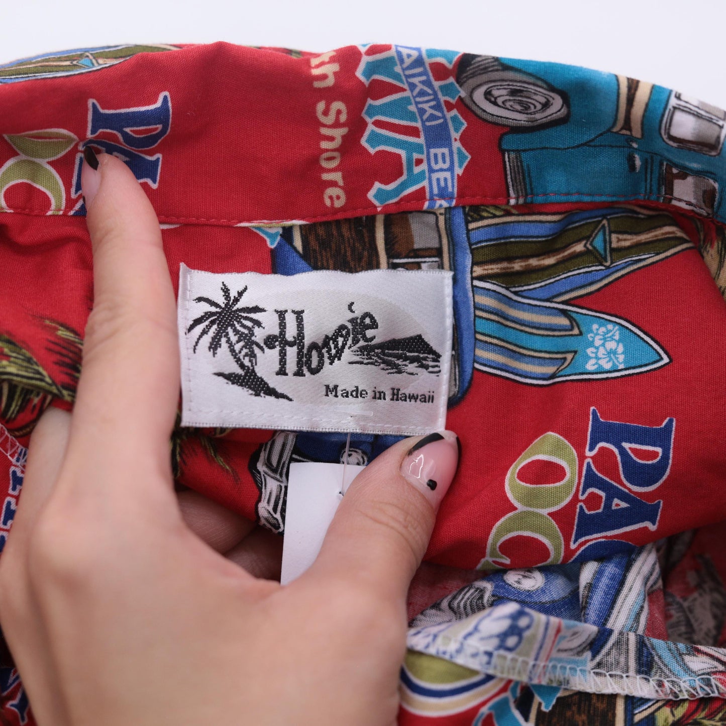 90s Howie Red Hawaiian Shirt Woodie Car Surf Print Aloha Mens Large L