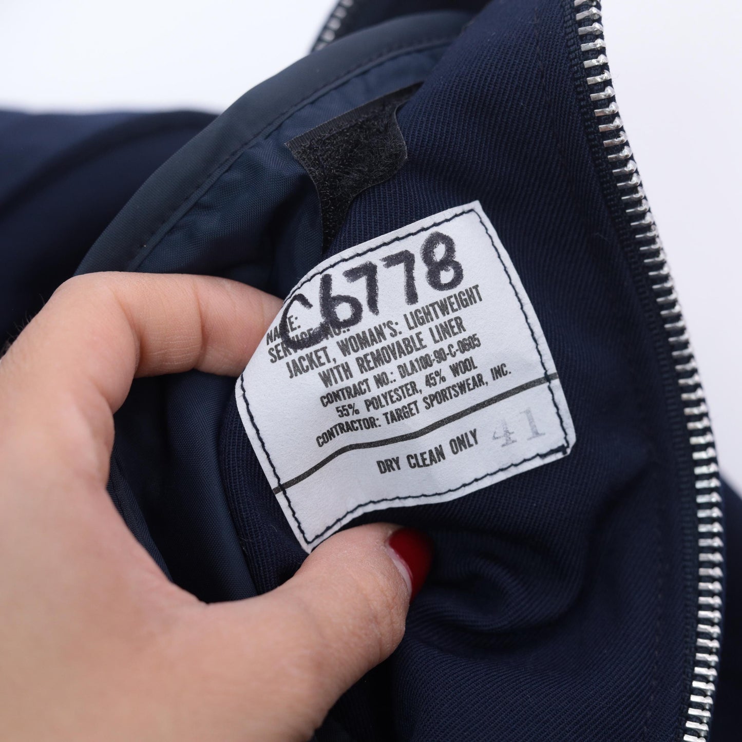 Y2K Navy Bomber Jacket Wool Blend Zip Front Ribbed Cuffs Small S