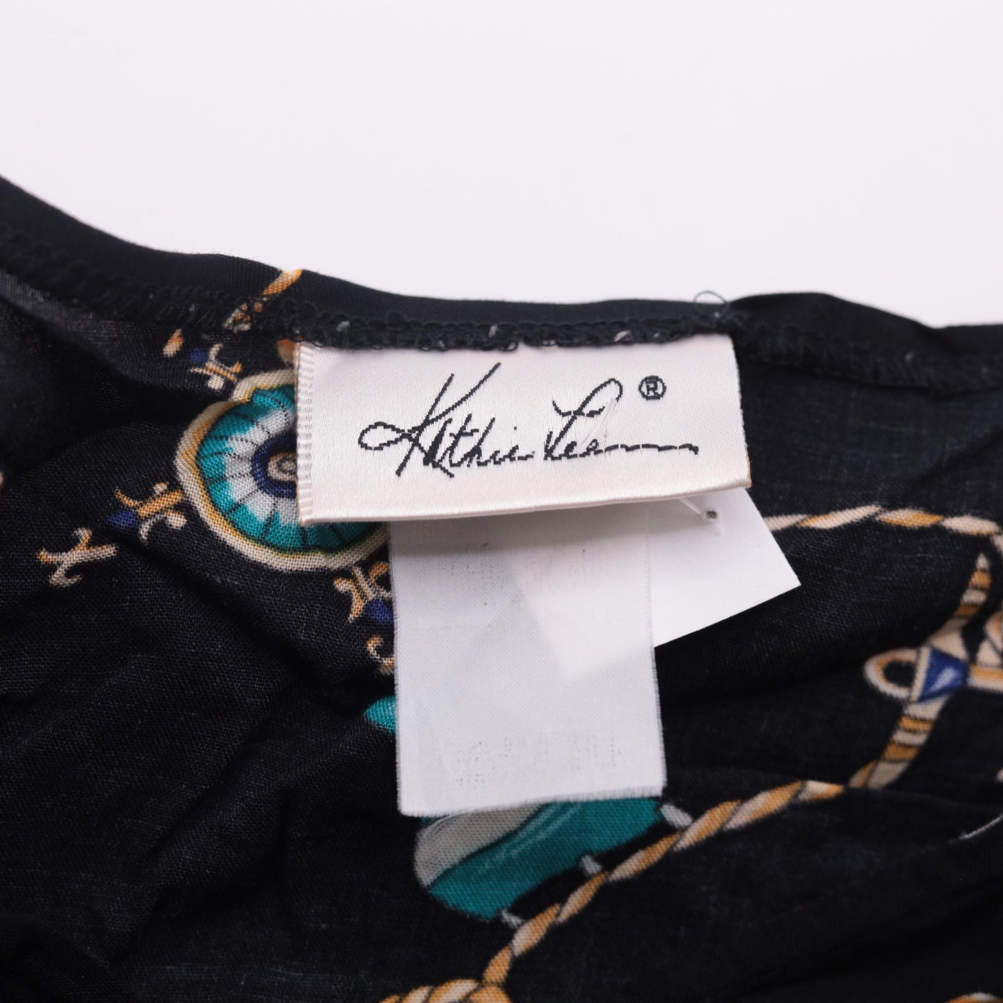 90s Kathie Lee Nautical Print Blouse Black Button-Front Short Sleeve Medium