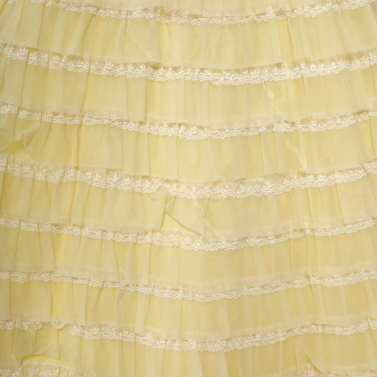 60s Yellow Maxi Dress Tiered Puff Sleeve Lace Trim Extra Small XS
