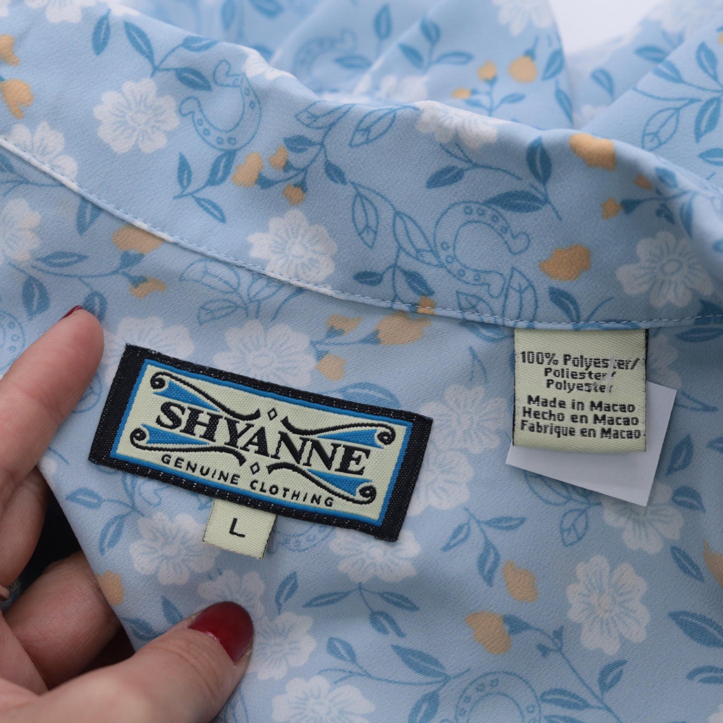 Y2K Shyanne Western Sleeveless Blouse Blue Floral Pearl Snap Large L