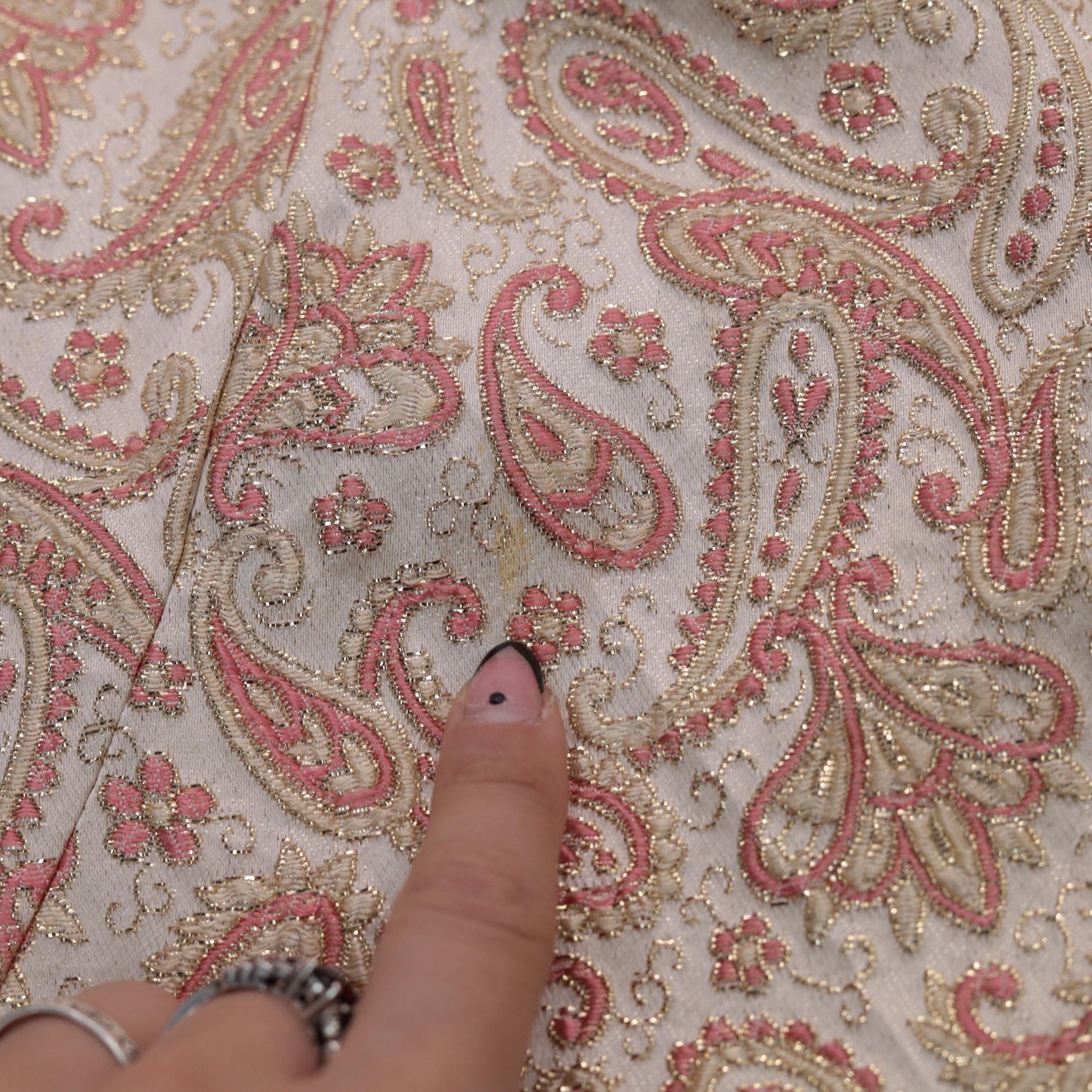 60s Paisley Slip Dress Pink Gold Metallic Mini A-Line Mod Large L