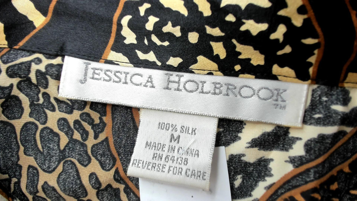 Y2K Jessica Holbrook Silk Blouse Animal Print Button Down Medium M