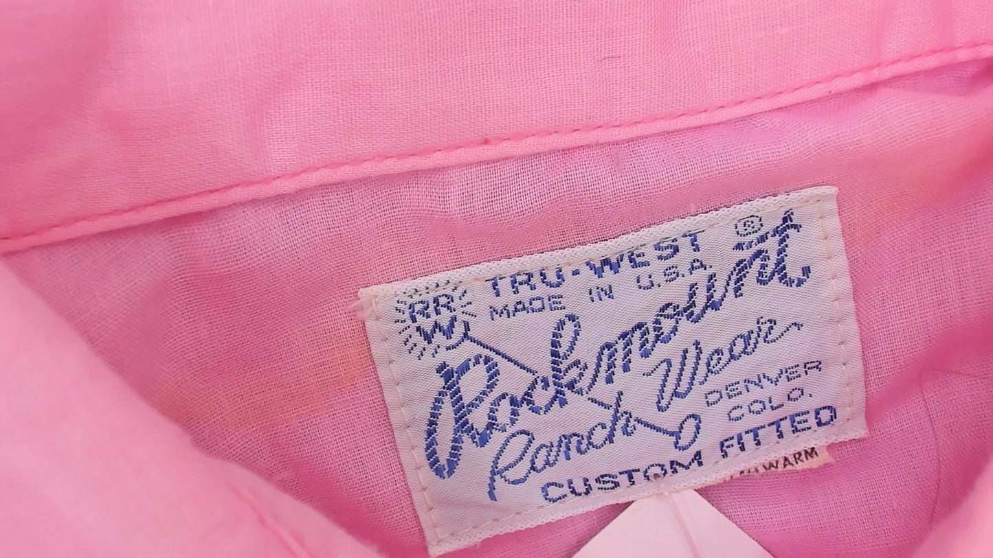 70s Rockmount Ranch Wear Pearl Snap Western Shirt Baby Pink Dagger Collar Medium