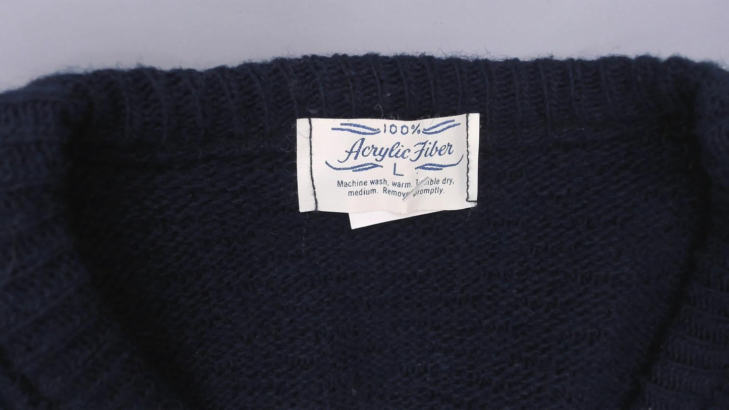 80s Navy Ribbed Knit Sweater Vest Scoop Neck Sleeveless Tank Large L
