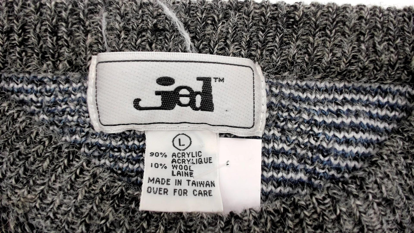 80s Geometric Sweater Crewneck Knit Grey Blue Southwestern Diamond Pattern Large L