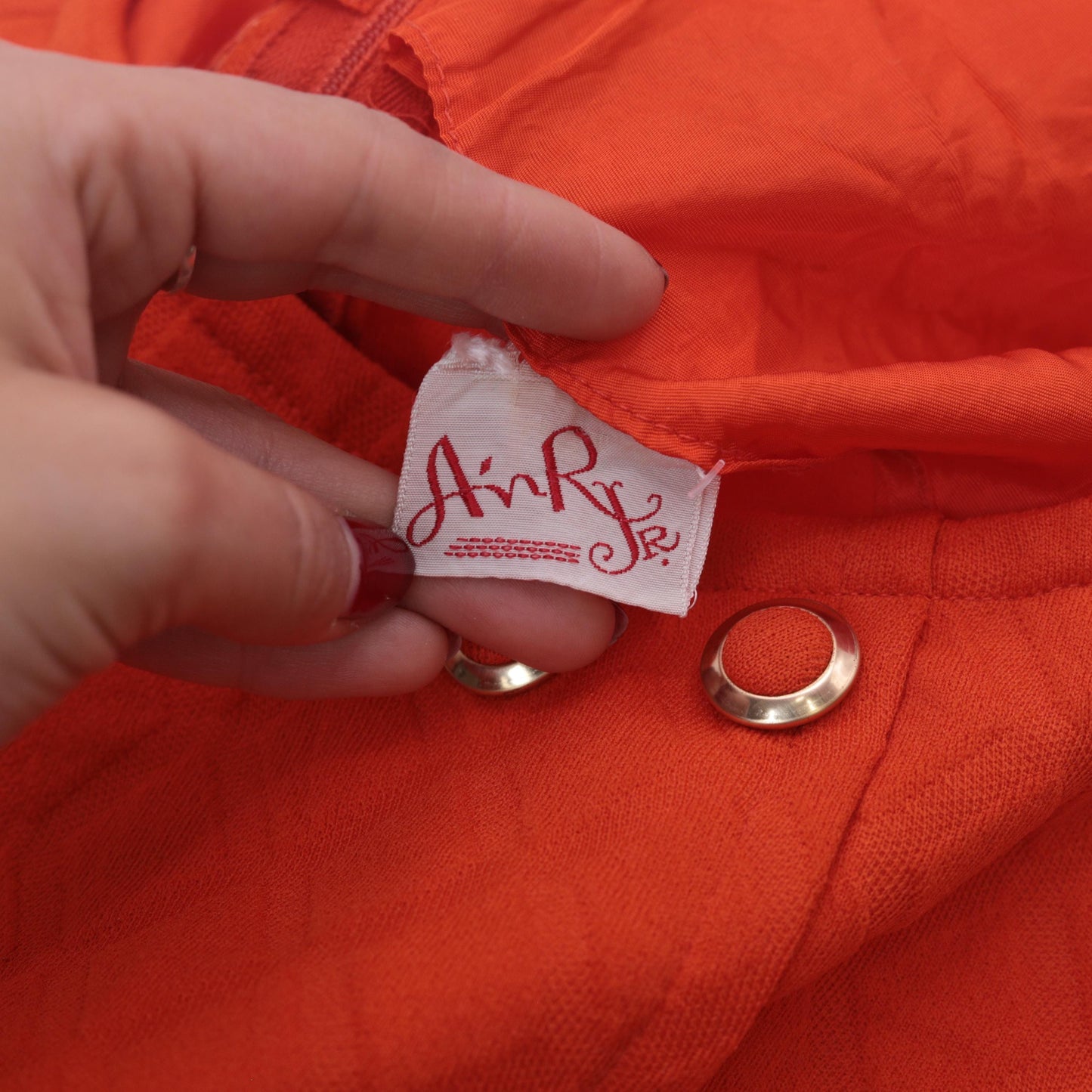 60s Orange Mod Mini Shift Dress A n R Jr Gold Button XS