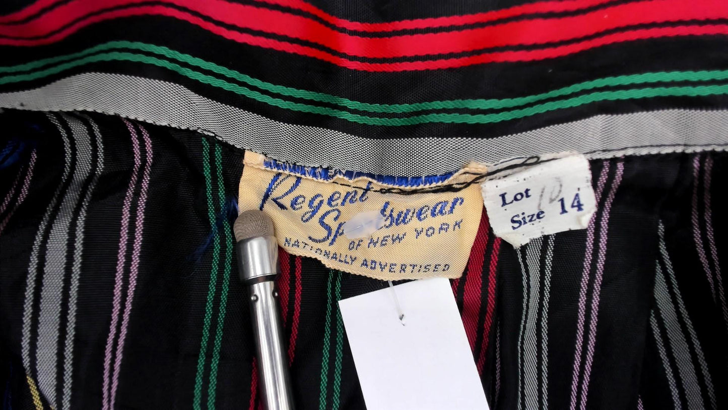 1950s Circle Skirt High Waist Tea Length Striped Rainbow Black Small