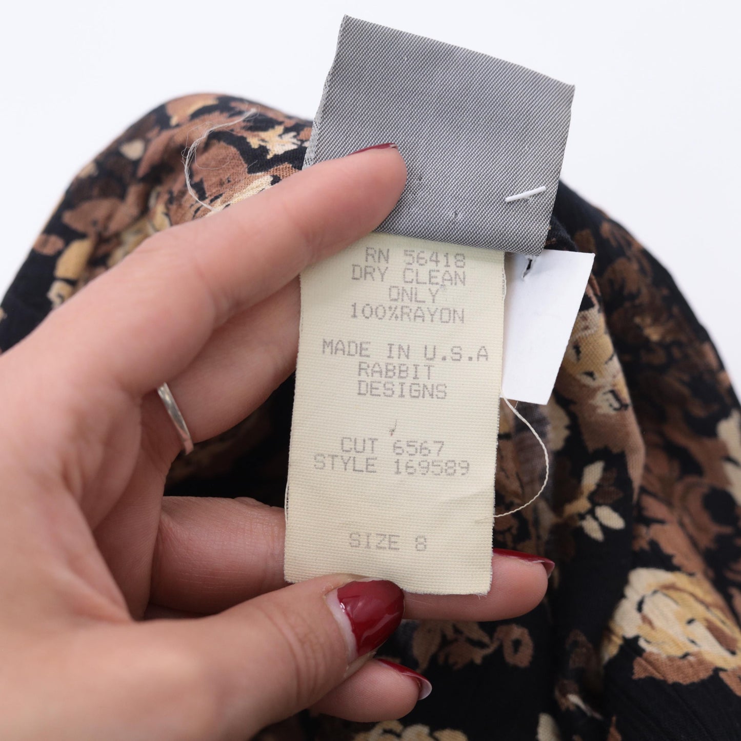 90s Rabbit Designs Floral Maxi Dress Black Rose Print Button Front Medium
