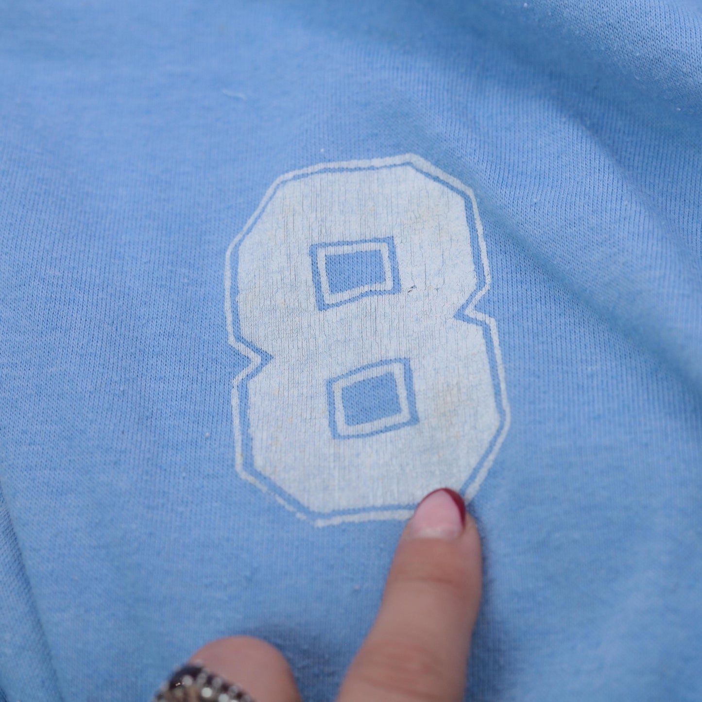 80s Blue Ringer Tank Top Number 8 Graphic Athletic Sleeveless Medium M