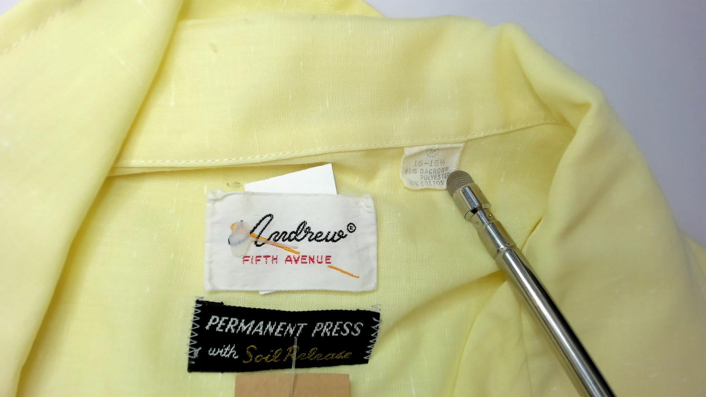 70s Yellow Dagger Collar Button-Up Shirt Short Sleeve Chest Pocket Medium M