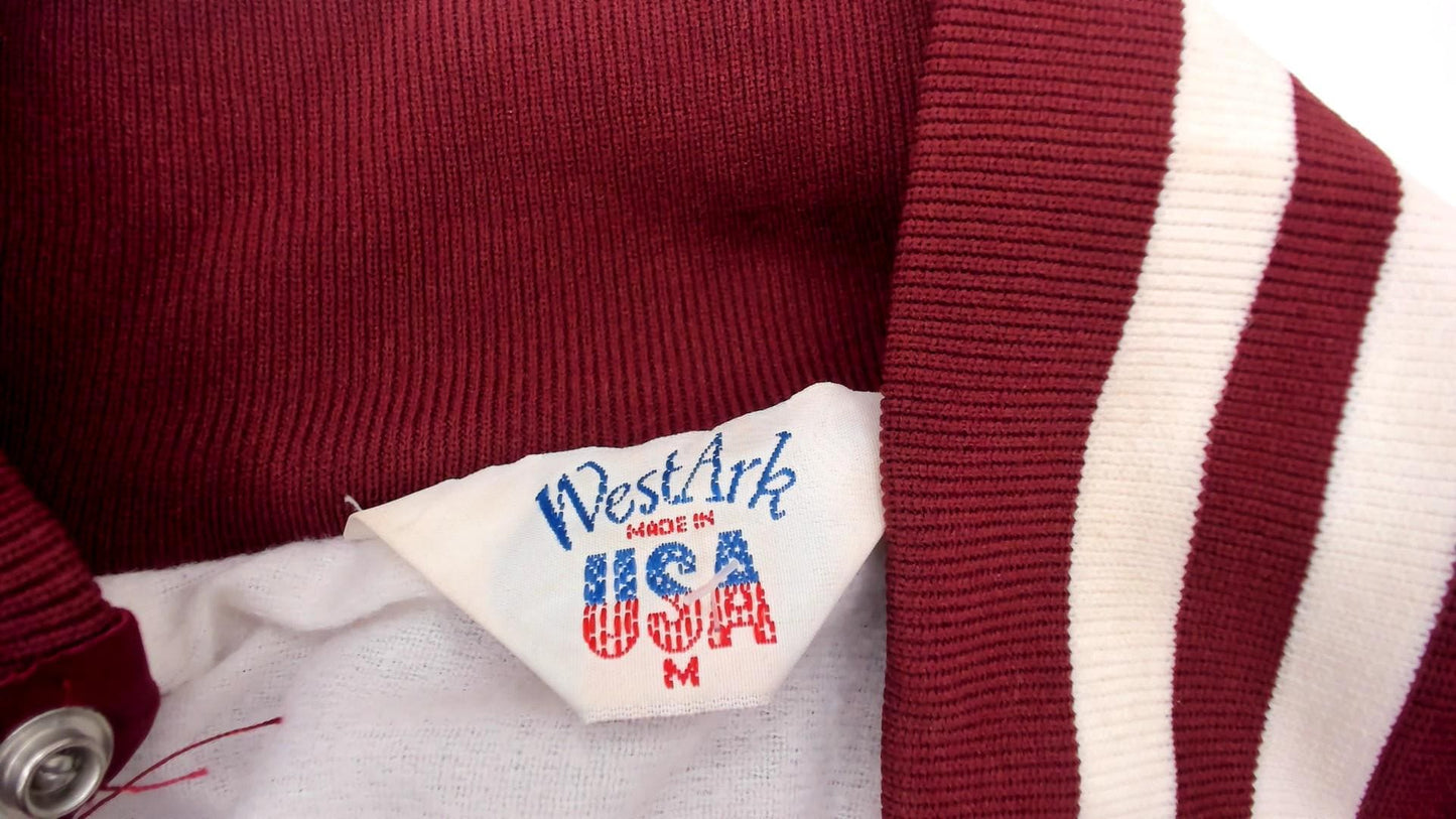 90s Duke City Raceway Maroon Satin Bomber Jacket Embroidered Racing Medium