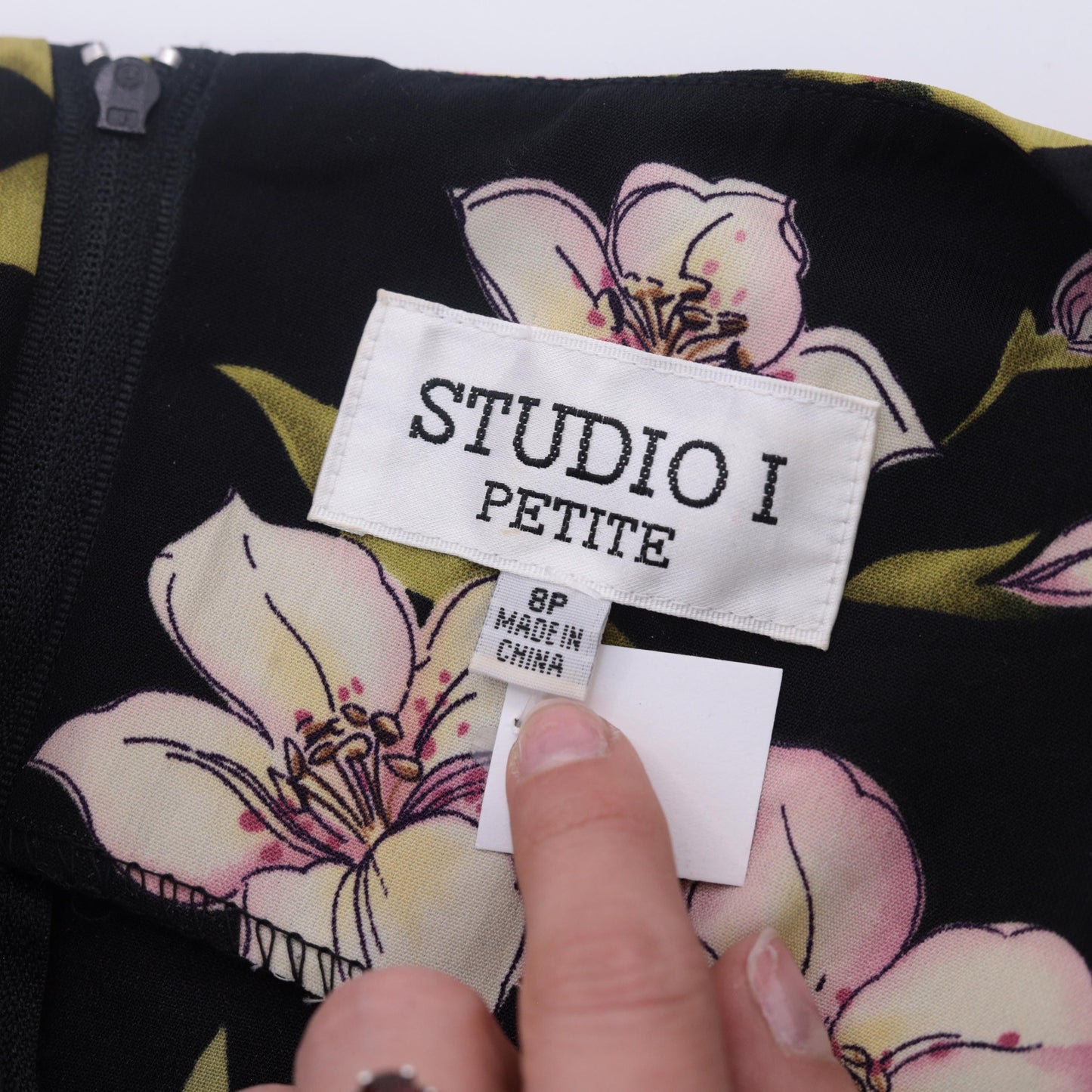 90s Studio 1 Petite Black Floral Midi Dress Lily Print Sleeveless Size 8P