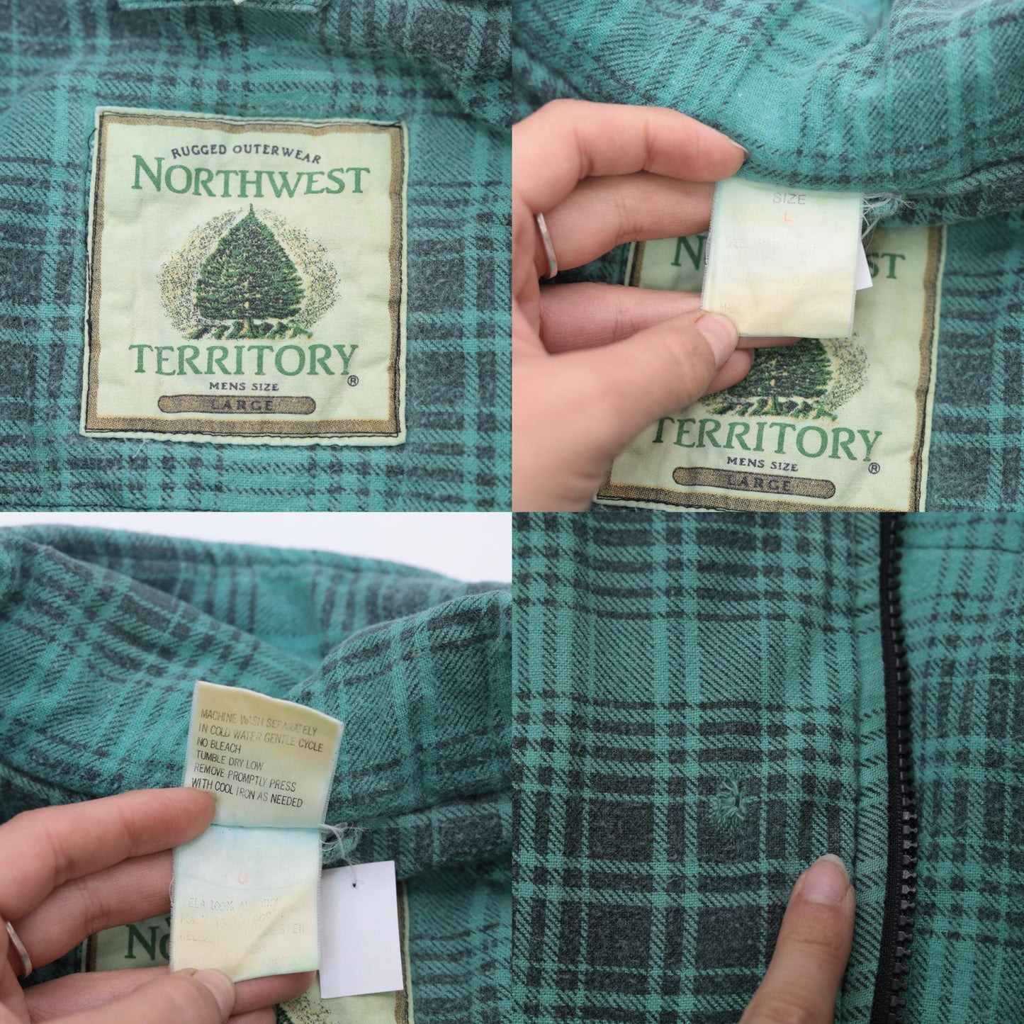 90s Northwest Territory Green Plaid Vest Tartan Zip Sleeveless Large