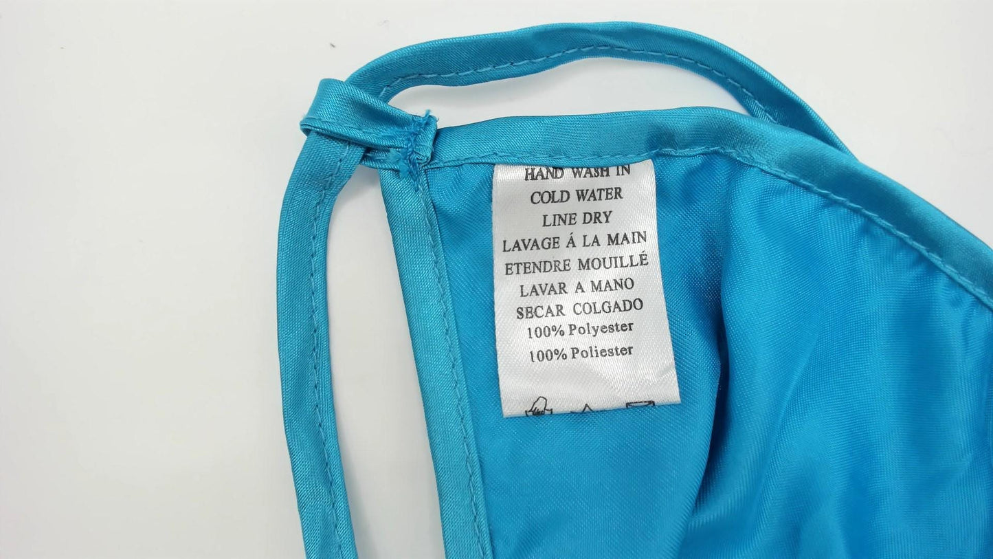 Y2K Blue Satin Slip Dress Tie Back V Neck Mini Backless Extra Large 1X