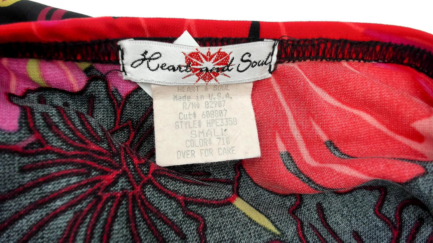 Y2K Heart and Soul Tropical Print Midi Pencil Skirt Pink Black Red Small